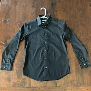 Boys' CALVIN KLEIN SZ 14 Black Slim Fit + Stretch Button-Down Long-Sleeved